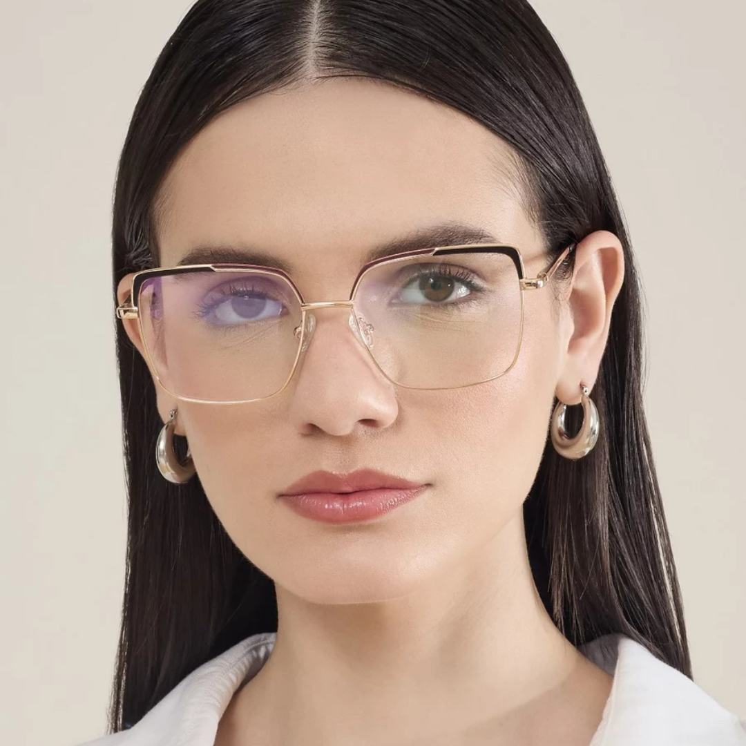 Armação para Óculos de Grau Quadrado Dourado e Preto - AF08