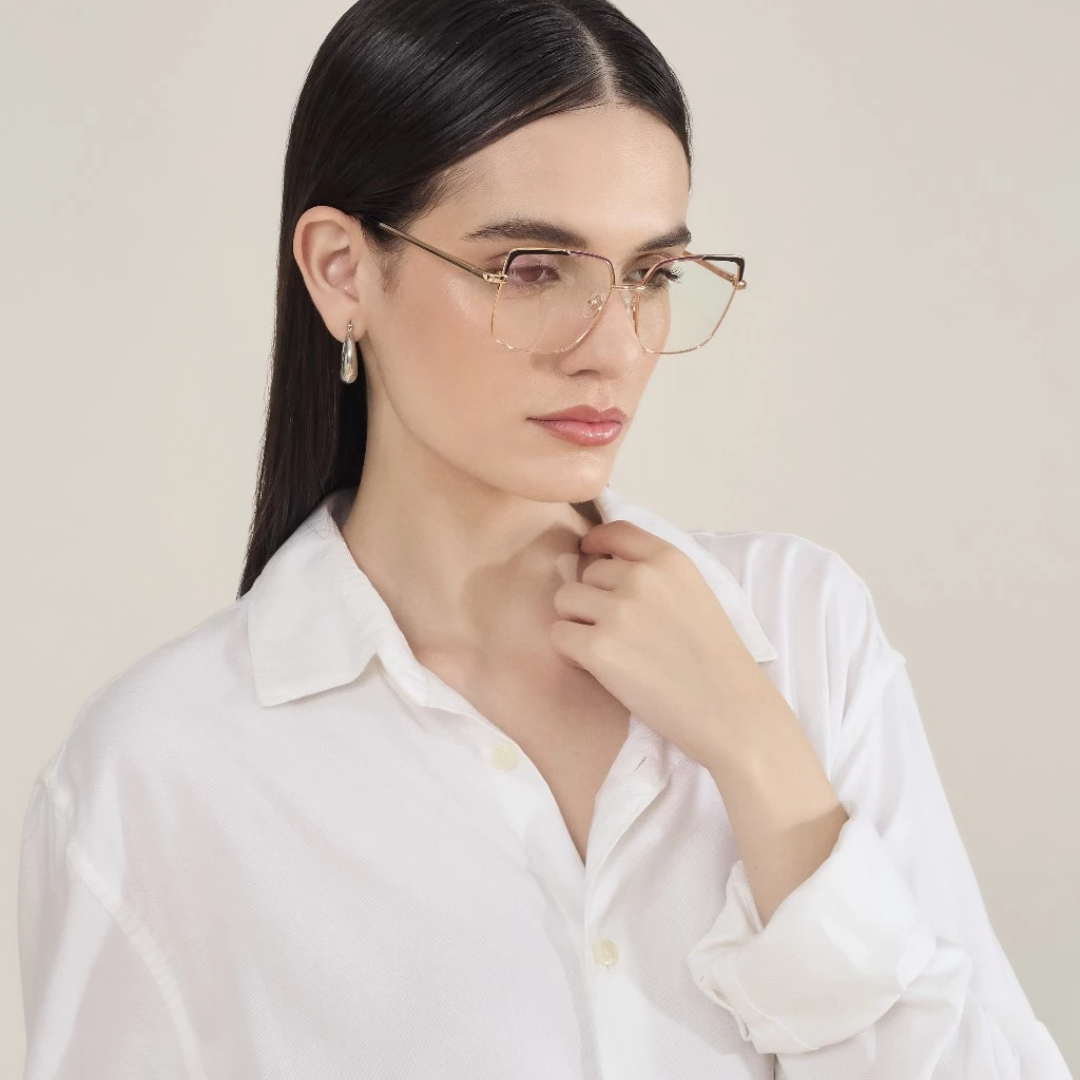 Armação para Óculos de Grau Quadrado Dourado e Preto - AF08